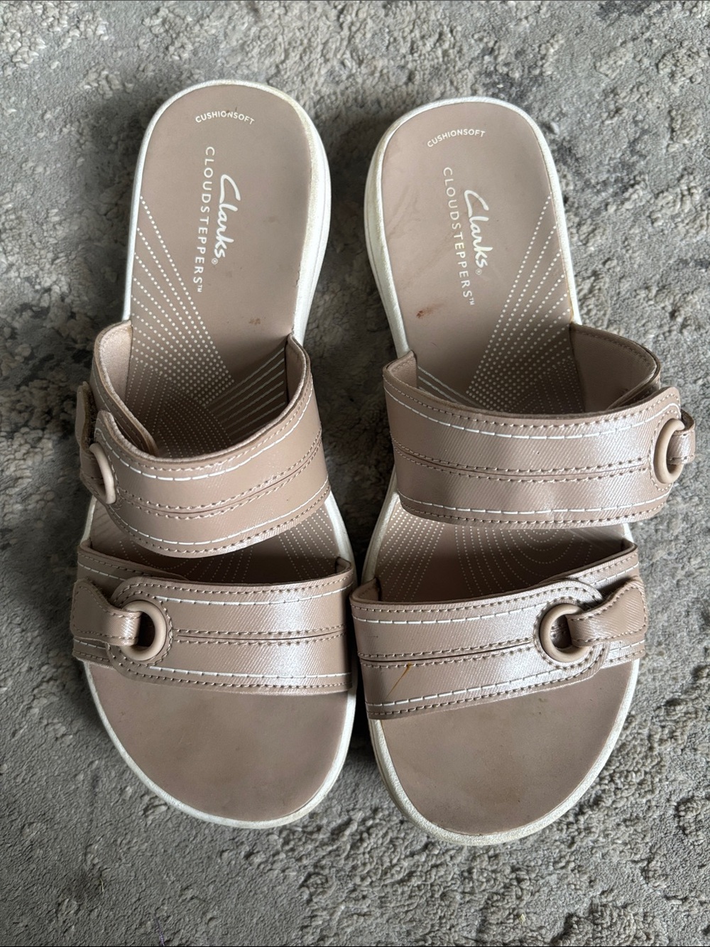 Clarks Tan Cloudsteppers Slide Sandals with Dual Straps